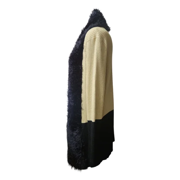 Y2K Lauren Michelle Metallic Gold Cardigan Silky Black Faux Fur Women's XL Glam - Picture 6 of 8